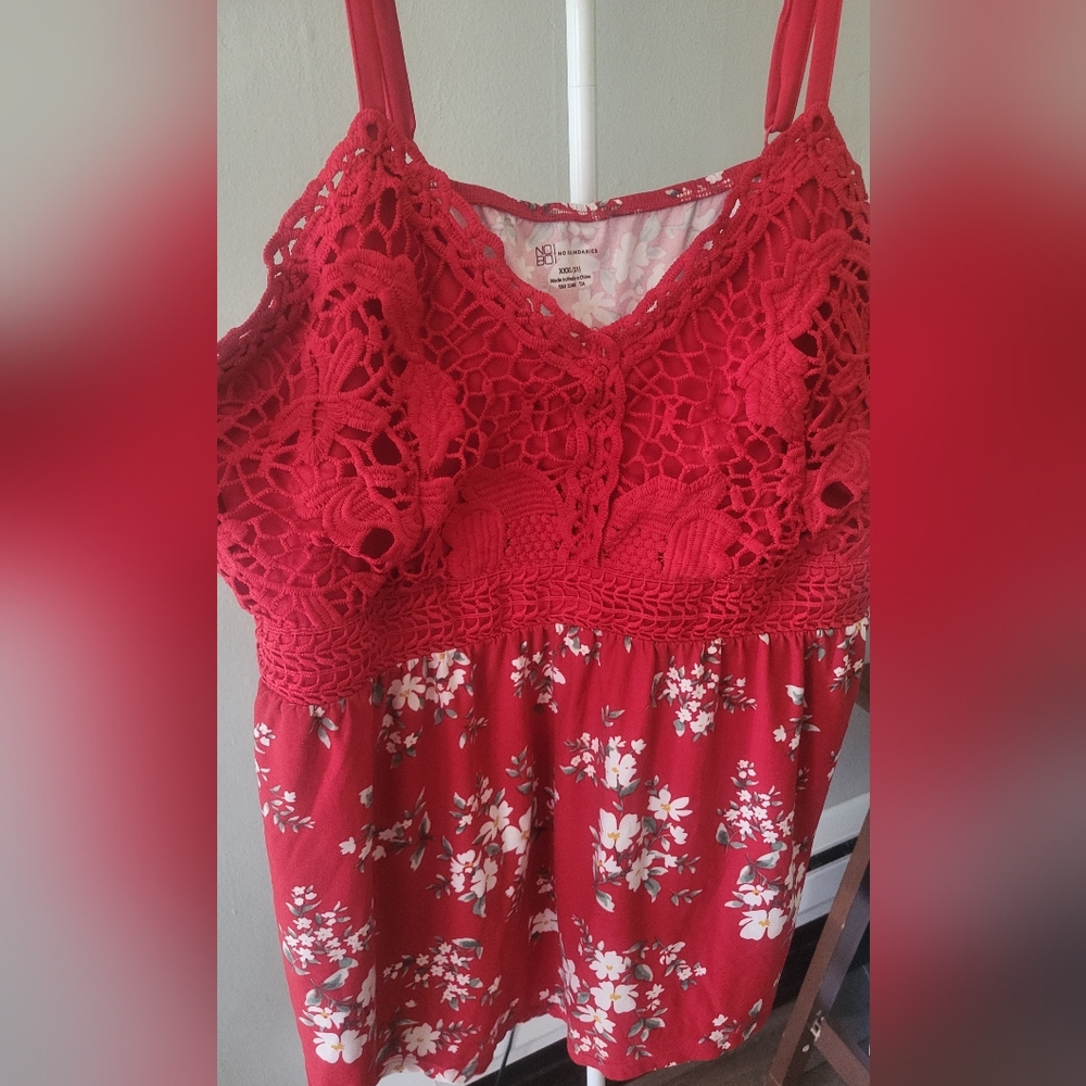 Red Floral Lace Camisole Blouse
